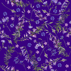 Wall Mural - Seamless pattern of watercolor wild forest flowers