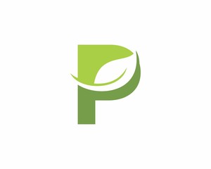 Wall Mural - Letter P With Leaf Logo Design Template 003