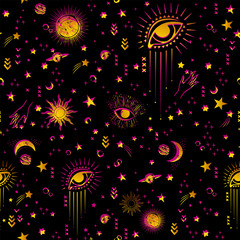 Wall Mural - Space Galaxy constellation seamless pattern print could be used for textile, zodiac star yoga mat, phone case