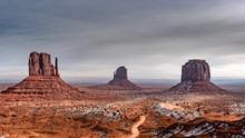 Panorama Of 10 Images Of The Majestic Monument Valley Covered In Snow