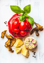 Tomato, Garlic, Cheese, Mushrooms And Basil