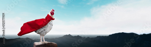 Cuadros en Lienzo white hen super hero on the mountain