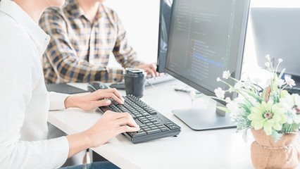 Programmer working in a software development and coding technologies. Website design.Technology concept.