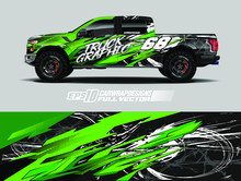 Pickup Truck Wrap Design Vector. Graphic Abstract Stripe Racing Background Kit Designs For Wrap Vehicle, Race Car, Rally, Adventure And Livery. Full Vector Eps 10