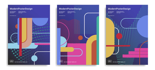 Poster - Set of trendy abstract design template with colourful geometric shapes. Applicable for covers, posters, brochures, flyers, presentations, banners.