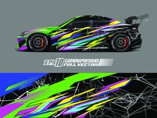 Car Wrap Design Vector. Graphic Abstract Stripe Racing Background Kit Designs For Wrap Vehicle, Race Car, Rally, Adventure And Livery. Full Vector Eps 10