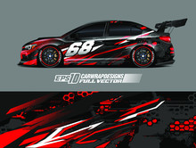 Car Wrap Design Vector. Graphic Abstract Stripe Racing Background Kit Designs For Wrap Vehicle, Race Car, Rally, Adventure And Livery. Full Vector Eps 10