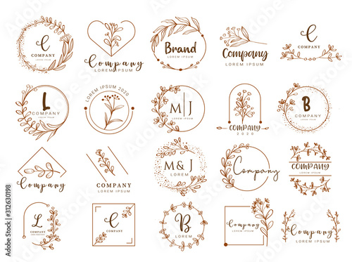 Cuadros en Lienzo Vector floral border and logo design templates hand drawn style