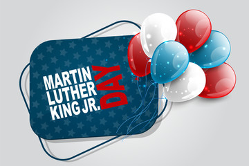 Martin Luther King Day Jr. banner. American flag blue, white, and red colors balloons. Vector illustration.