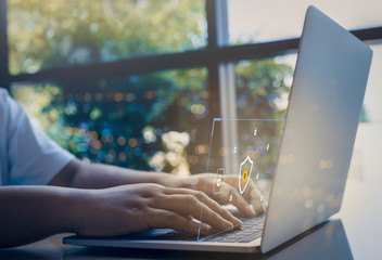 person using a laptop computer with technology cybersecurity and privacy concept. protection and saf