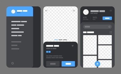 Poster - mobile app concept for social media, online store, hotel reservation. wireframes screens. flowchart 