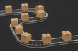 Boxes moving on the conveyor belt, 3d rendering.
