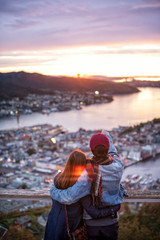 Couple of love is enjoying travel  in Bergen, Norway