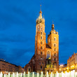 St. Mary Church with two towers by night, Krakow, Poland
