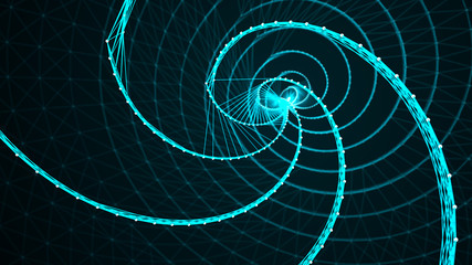 Poster - Abstract interstellar tunnel or portal. 3D wormhole of particles connected by lines. 4K illustration. 3d rendering.