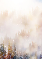 Canvas Print - mountain snowy landscape and snow covered trees, graphic effect.