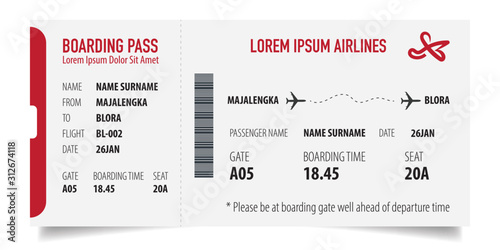 Fotomural Boarding pass isolated template on white background