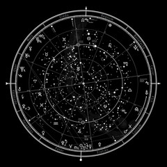 astrological celestial map of the northern hemisphere. the general global universal horoscope on jan