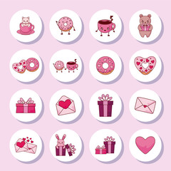 Sticker - Love and valentines day icon set vector design