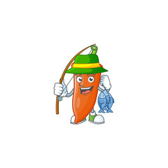 Wall Mural - Cheerful face Fishing orange chili mascot design