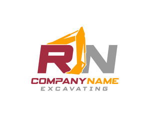 Initial RN excavator logo concept vector with arm excavator template vector.