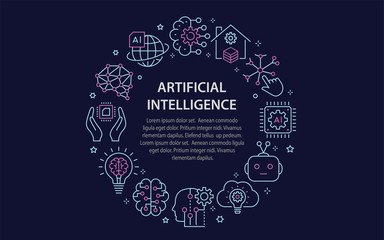 Aufkleber - artificial intelligence circle template with line icons.