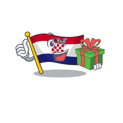 Wall Mural - happy face flag croatia Scroll character with gift box