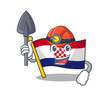 Cool confident Miner flag croatia Scroll cartoon character design