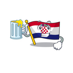 Sticker - Happy flag croatia Scroll mascot design with a big glass