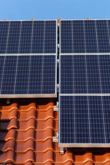 Poster - solar panels on a rooftop of a new building