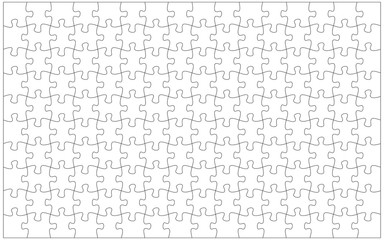 Sticker - 144 jigsaw pieces template. 16 x 9 puzzle pieces connected together.