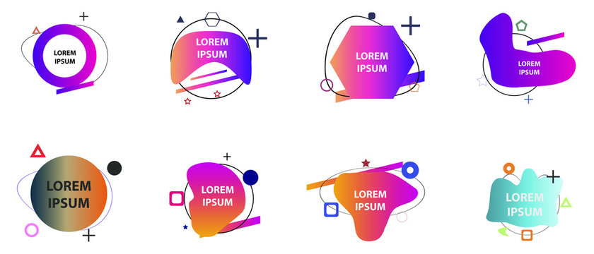 Set of abstract modern graphic elements. Colorful vector gradient shapes composition. Template for design, banner, flyer, poster, wallpaper, brochure, smartphone screen, mobile app