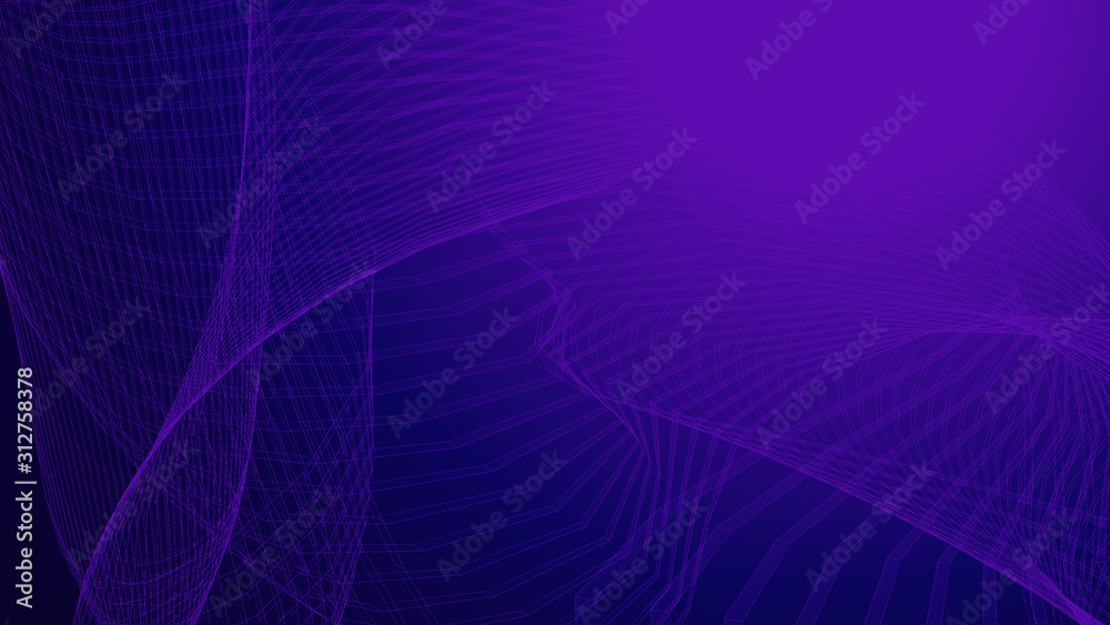 Dot purple wave line light gradient dark background. Abstract technology big data digital background. 3d rendering. - obrazy, fototapety, plakaty 