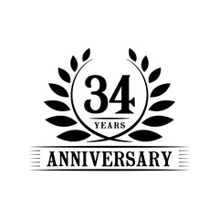  34 years logo design template. Thirty fourth anniversary vector and illustration.