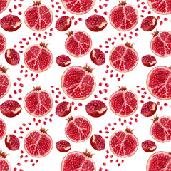 Wall Mural - Watercolor seamless pattern Juicy ripe pomegranates