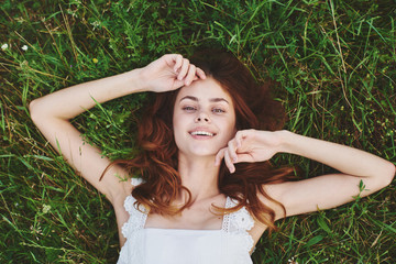 beautiful woman green leaves nature