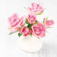 Canvas Print - Fresh flowers bouquet of pink roses