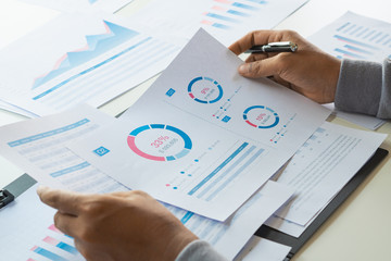 Poster - businessman working calculate data document graph chart report marketing research development planni