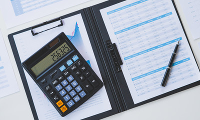 Poster - businessman working calculate data document graph chart report marketing research development planni