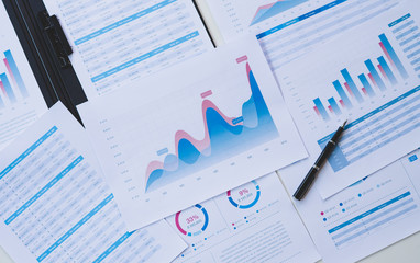 Poster - businessman working calculate data document graph chart report marketing research development planni