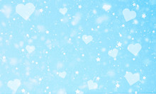 Light Blue Snowfall, Love Heart And Star Background