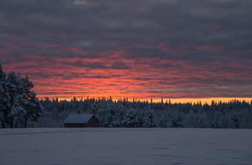 Winter sunset with colourful clouds