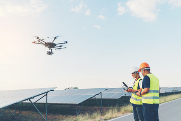 Inspector engineering concept; Engineer inspect solar panel  at solar power plant