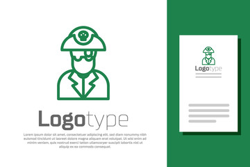 Sticker - Green line Pirate captain icon isolated on white background. Logo design template element. Vector Illustration