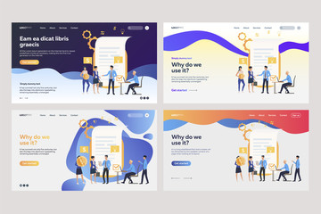 Poster - Set of employees analyzing financial reports. Flat vector illustrations of tiny people near documents. Business concept for banner, website design or landing web page