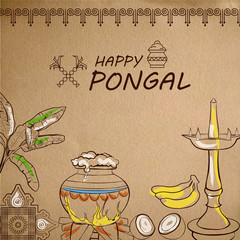 Poster - illustration of Happy Pongal Holiday Harvest Festival of Tamil Nadu South India greeting background