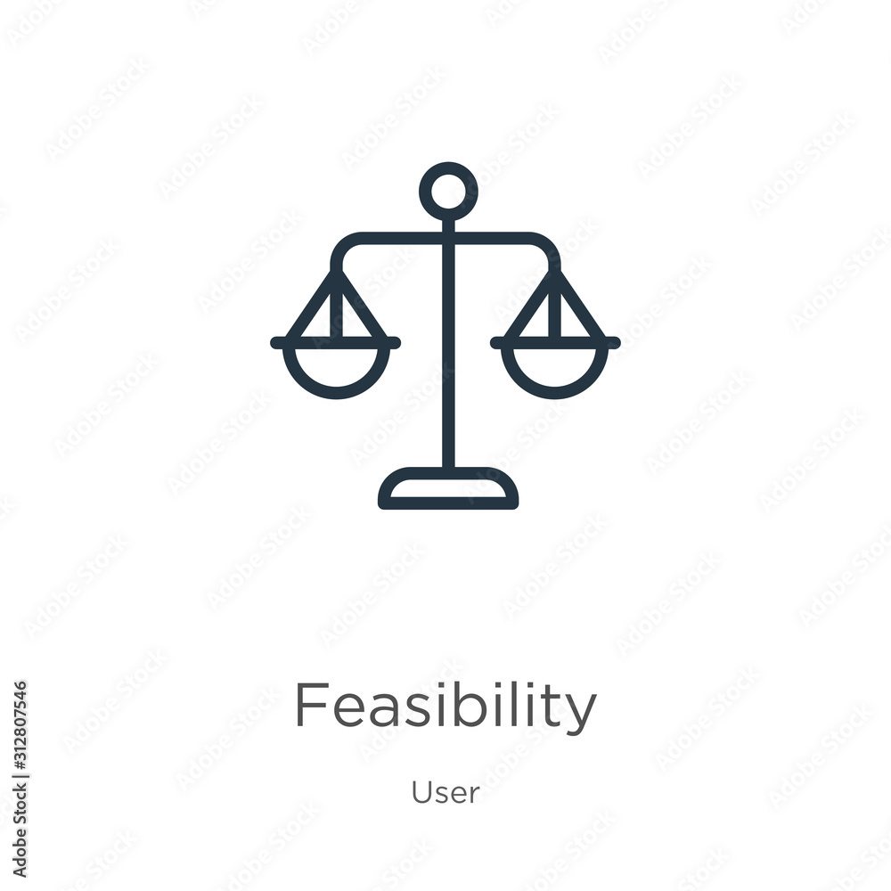 Feasibility icon. Thin linear feasibility outline icon isolated on white background from user collection. Line vector sign, symbol for web and mobile
