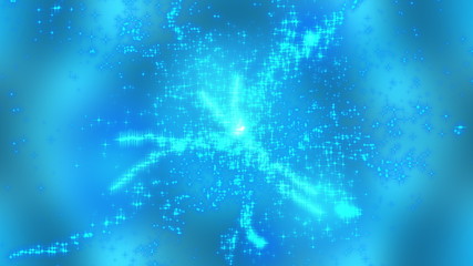 Poster - Firework of blue lights and sparkling particles. Computer generated 3D rendering web background