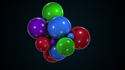 Poster - Bunch of colorful chaotic spheres. Computer generated abstract form of large and small balls. 3d rendering modern background