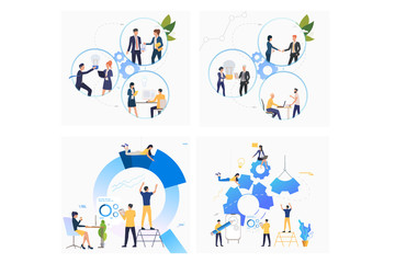 Wall Mural - Business team set. Businesspeople collaborating on project together, building graphs. Flat vector illustrations. Business, teamwork concept for banner, website design or landing web page